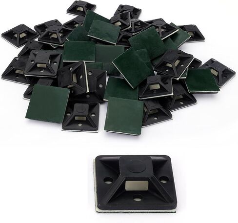 50 PCS 0.94" Self Adhesive Clips Base Cable Tie Mounts Base Holders Wire Cable Clips Holders Plastic Squares Holders(24mm,Black) in Saudi Arabia