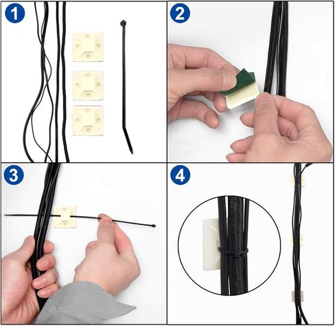 50 PCS 0.94" Self Adhesive Clips Base Cable Tie Mounts Base Holders Wire Cable Clips Holders Plastic Squares Holders(24mm,Black) in Saudi Arabia