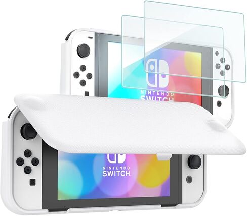 ProCase Flip Cover for Nintendo Switch OLED with 2 Pack Tempered Glass Screen Protectors Black Bundle with White in Saudi Arabia