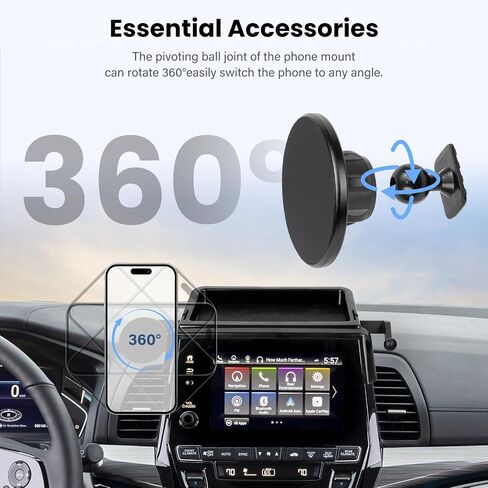 حامل هاتف السيارة المغناطيسي مع منظم وحدة التحكم المركزية - متوافق مع ملحقات Honda Odyssey 2018-2024 مشبك ثابت للشاشة، حامل تثبيت للهواتف المغناطيسية يدور 360 درجة متوافق مع MagSafe in Kuwait