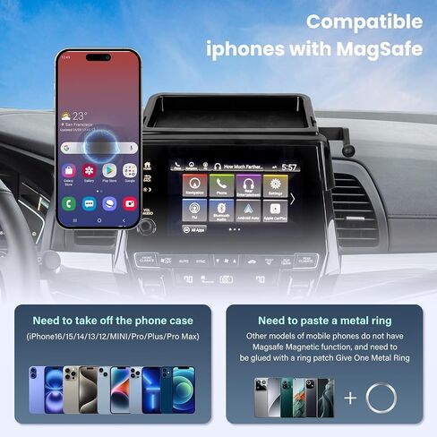 حامل هاتف السيارة المغناطيسي مع منظم وحدة التحكم المركزية - متوافق مع ملحقات Honda Odyssey 2018-2024 مشبك ثابت للشاشة، حامل تثبيت للهواتف المغناطيسية يدور 360 درجة متوافق مع MagSafe in Kuwait