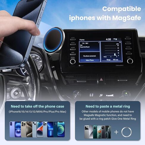 Magnetic Car Phone Holder W/Center Console Organizer-Compatible with Honda Odyssey 2018-2024 Accessories Screen Fixed Clip,360°Rotation Phones mount Stand Compatible with MagSafe,(Not Fit 5 inch ) in Saudi Arabia