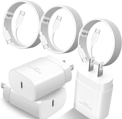 Super Fast Type C Charger,3Pack 25W Android Charger Fast Charging Block,Android Galaxy Phone Chargers 10FT Extra Long USB C Charging Cord for Samsung Galaxy S25 Ultra/S25+/S24 Ultra/S23 FE/S22/S21/S20 in Kuwait