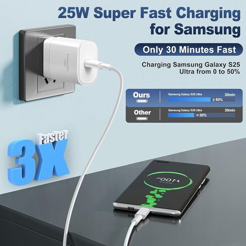 Super Fast Type C Charger,3Pack 25W Android Charger Fast Charging Block,Android Galaxy Phone Chargers 10FT Extra Long USB C Charging Cord for Samsung Galaxy S25 Ultra/S25+/S24 Ultra/S23 FE/S22/S21/S20 in Kuwait