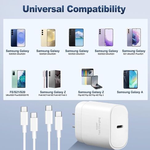 Super Fast Type C Charger,3Pack 25W Android Charger Fast Charging Block,Android Galaxy Phone Chargers 10FT Extra Long USB C Charging Cord for Samsung Galaxy S25 Ultra/S25+/S24 Ultra/S23 FE/S22/S21/S20 in Kuwait