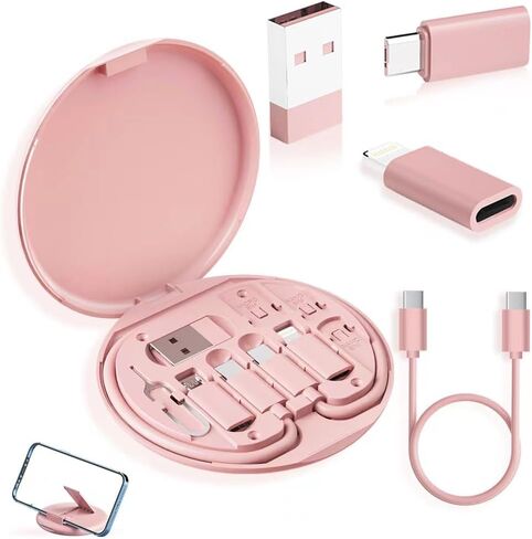 مجموعة كابل محول USB C، حافظة كابل شحن متعددة محول USB C إلى جهاز iOS/محول النوع C/Micro/USB A، يحتوي نقل البيانات على فتحة بطاقة للسفر (أسود) in Saudi Arabia