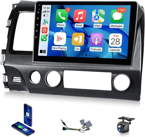 ستيريو سيارة VQU لهوندا سيفيك 2006-2011 لاسلكي Apple Carplay & Android Auto - Android 13 راديو السيارة لهوندا سيفيك يدعم واي فاي نظام تحديد المواقع والملاحة FM RDS EQ DSP جهاز استقبال الصوت SWC AHD الكاميرا in Kuwait