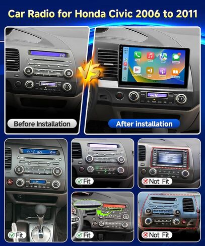 ستيريو سيارة VQU لهوندا سيفيك 2006-2011 لاسلكي Apple Carplay & Android Auto - Android 13 راديو السيارة لهوندا سيفيك يدعم واي فاي نظام تحديد المواقع والملاحة FM RDS EQ DSP جهاز استقبال الصوت SWC AHD الكاميرا in Kuwait