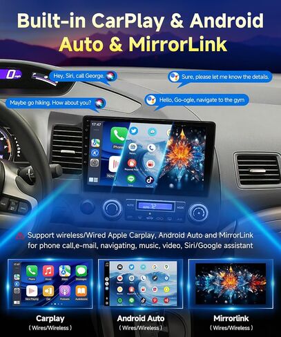 ستيريو سيارة VQU لهوندا سيفيك 2006-2011 لاسلكي Apple Carplay & Android Auto - Android 13 راديو السيارة لهوندا سيفيك يدعم واي فاي نظام تحديد المواقع والملاحة FM RDS EQ DSP جهاز استقبال الصوت SWC AHD الكاميرا in Kuwait