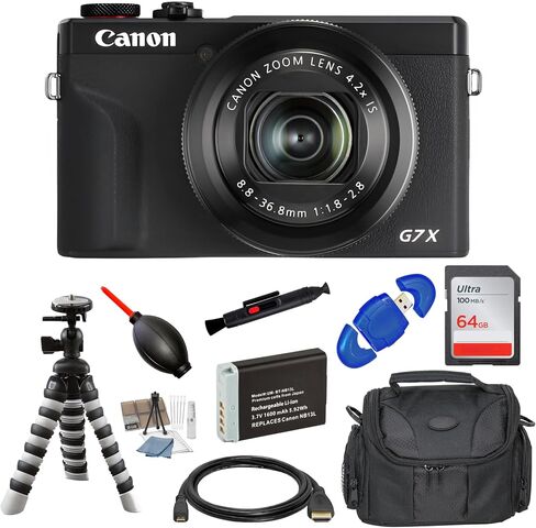 كاميرا Canon PowerShot G7 X Mark III الرقمية (أسود) مع حزمة Rtech الرقمية - تتضمن: بطاقة ذاكرة SDXC سعة 64 جيجابايت، وبطارية بديلة واحدة، وحقيبة حمل والمزيد (متجددة) in Saudi Arabia