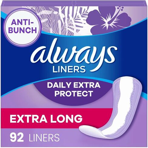 Always Anti-Bunch Xtra Protection, Panty Liners for Women, Light Absorbency, Extra Long Length, Leakguard + Rapiddry, Unsented, 92 Count in Saudi Arabia