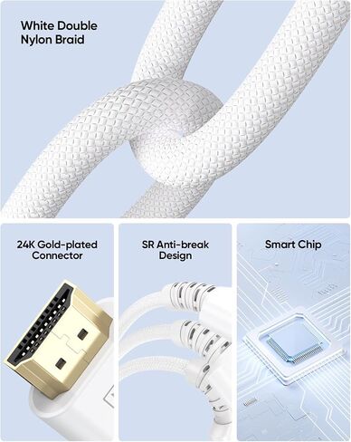 USB C to HDMI Cable White [4K@60Hz, 6.6FT], USBC Type C to HDMI 2.0 Braided Cord HDR for TV, Monitor, Projector Compatible with Thunderbolt 3/4/5, MacBook, iPhone 17/16, iPad, Galaxy in Saudi Arabia