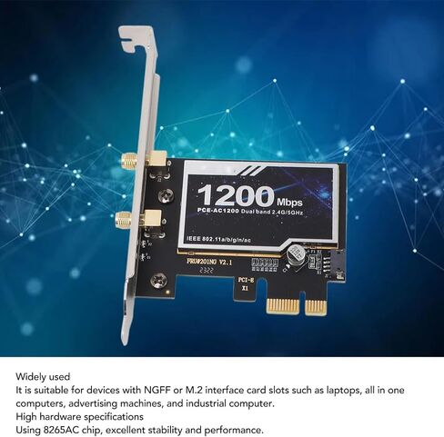بطاقة الشبكة اللاسلكية PCIE، محول سطح المكتب ثنائي النطاق بسرعة 1200 ميجا بت في الثانية 4.2 مع مجموعة شرائح 8265AC، لأجهزة الكمبيوتر المحمولة الكل في واحد أجهزة الكمبيوتر الصناعية in Saudi Arabia