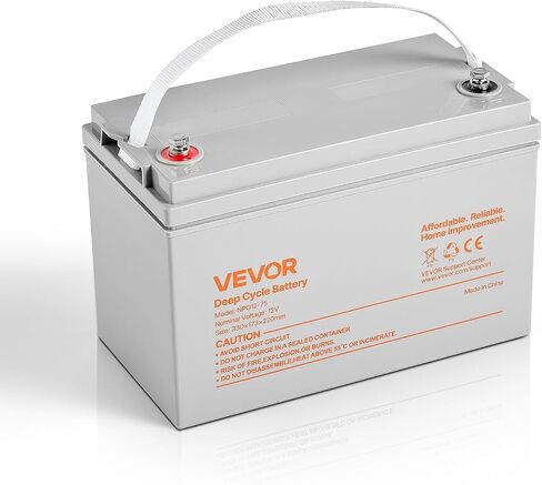 VEVOR 12V 75Ah بطارية دورة عميقة، تكنولوجيا AGM مختومة، بطارية AGM حمض الرصاص القابلة لإعادة الشحن، استبدال احتياطي للدراجات البخارية، كرسي متحرك كهربائي للتنقل، نظام شمسي لتخزين الطاقة المنزلية خارج الشبكة in Saudi Arabia