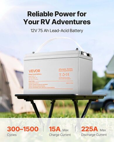 VEVOR 12V 75Ah بطارية دورة عميقة، تكنولوجيا AGM مختومة، بطارية AGM حمض الرصاص القابلة لإعادة الشحن، استبدال احتياطي للدراجات البخارية، كرسي متحرك كهربائي للتنقل، نظام شمسي لتخزين الطاقة المنزلية خارج الشبكة in Saudi Arabia