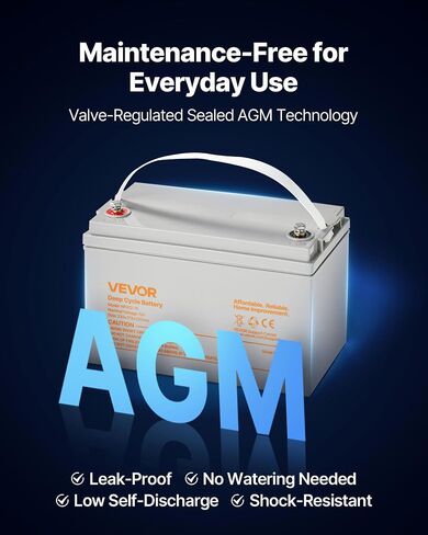 VEVOR 12V 75Ah بطارية دورة عميقة، تكنولوجيا AGM مختومة، بطارية AGM حمض الرصاص القابلة لإعادة الشحن، استبدال احتياطي للدراجات البخارية، كرسي متحرك كهربائي للتنقل، نظام شمسي لتخزين الطاقة المنزلية خارج الشبكة in Saudi Arabia