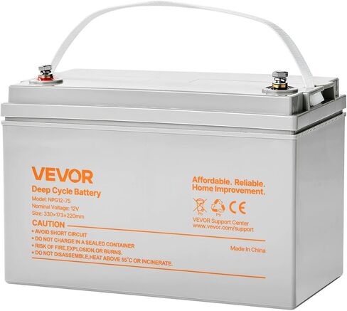 VEVOR 12V 75Ah بطارية دورة عميقة، تكنولوجيا AGM مختومة، بطارية AGM حمض الرصاص القابلة لإعادة الشحن، استبدال احتياطي للدراجات البخارية، كرسي متحرك كهربائي للتنقل، نظام شمسي لتخزين الطاقة المنزلية خارج الشبكة in Saudi Arabia
