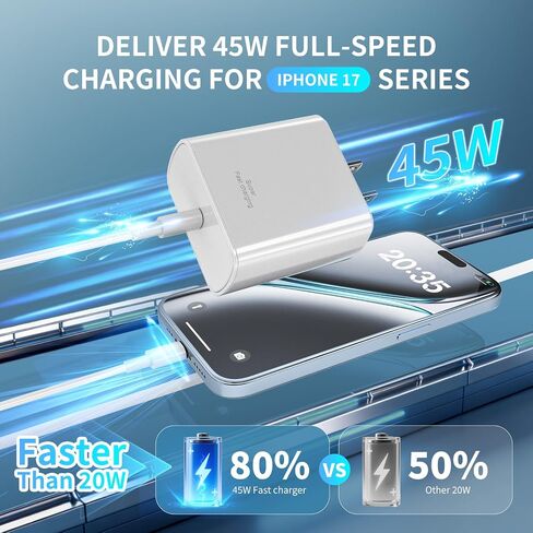 USB C Charger for iPhone 17 Pro Max,2Pack 45W USB-C Super Fast Charging Wall Charger Block Power Adapter with 6FT Type C USBC to C Cable for iPhone 17/17 Pro/17 Pro Max/Air/16 Plus/16/15,Galaxy in Kuwait