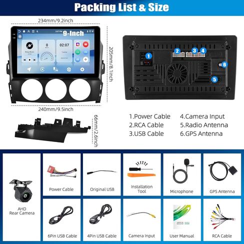 [4+64G] Android 15 Car Radio Stereo for Mazda MX-5 Miata 2006-2015 with Wireless Carplay&Android Auto,9 Inch Car Radio with Mirror Link Bluetooth FM/RDS WiFi GPS EQ DSP SWC+AHD Backup Camera in Saudi Arabia