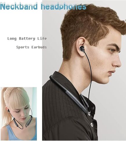 Neckband Earphones Bluetooth 5.0 Headphones CVC8.0 Noise Cancelling Bluetooth Headset Wireless Earbuds Neckband with Mic,9D Deep Bass, 20H Overall Endurance,Sports for Running Driving Working, Black in Saudi Arabia