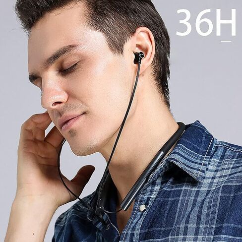 Neckband Earphones Bluetooth 5.0 Headphones CVC8.0 Noise Cancelling Bluetooth Headset Wireless Earbuds Neckband with Mic,9D Deep Bass, 20H Overall Endurance,Sports for Running Driving Working, Black in Saudi Arabia