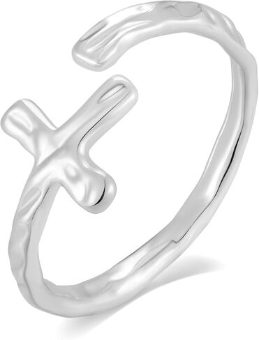Cross Ring for Women Gold Plated Hammered Texture Open Ring Size Adjustable Dainty Faith Christian Jewelry Gifts in Saudi Arabia