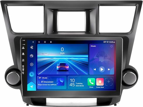 ستيريو راديو السيارة لسيارة Toyota Highlander 2008-2013، Android 13/شاشة لمس IPS/Carplay لاسلكي/Android Auto/Bluetooth/GPS Navigation/WiFi/5G/HD كاميرا احتياطية/SWC/FM (2+64) in Kuwait