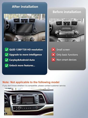 ستيريو راديو السيارة لسيارة Toyota Highlander 2008-2013، Android 13/شاشة لمس IPS/Carplay لاسلكي/Android Auto/Bluetooth/GPS Navigation/WiFi/5G/HD كاميرا احتياطية/SWC/FM (2+64) in Kuwait