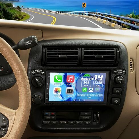 راديو ستيريو للسيارة Android 14 Double Din متوافق مع Ford Explorer 1995-2001، 2G+32G 7 بوصات راديو السيارة بشاشة تعمل باللمس مع Carplay Android Auto GPS WiFi Bluetooth RDS SWC Mic كاميرا احتياطية in Saudi Arabia