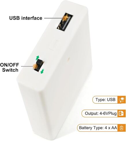 4 حافظة حامل بطارية AA مع مفتاح منفذ USB للوحة المسح الجاف LED، لافتات نيون، شريط LED 4 فتحات 1.5 فولت صندوق تخزين بطارية AA مع غطاء موصل البطارية - قطعتان in Kuwait