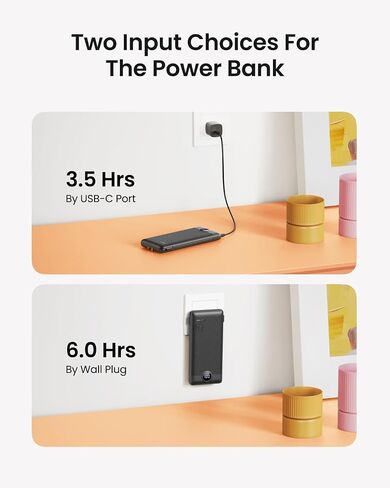 Portable Charger with Wall Plug, Slim USB C Power Bank with Built-in Cables, 10000mah LED Display External Battery Pack Compatible with iPhone/Android & More (Black) in Kuwait