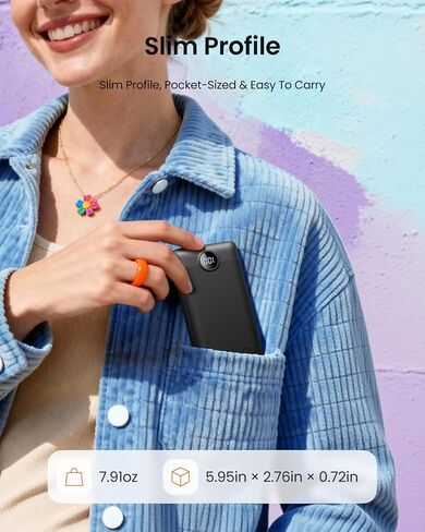 Portable Charger with Wall Plug, Slim USB C Power Bank with Built-in Cables, 10000mah LED Display External Battery Pack Compatible with iPhone/Android & More (Black) in Kuwait