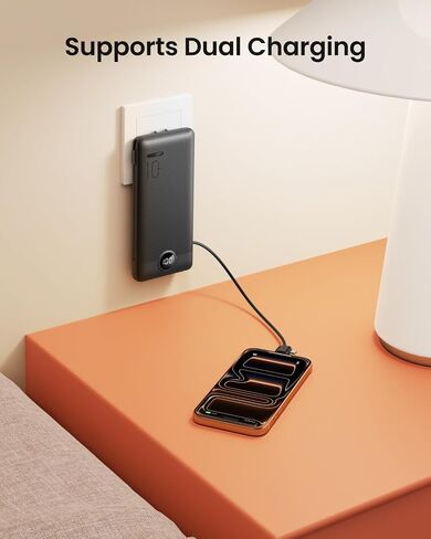 Portable Charger with Wall Plug, Slim USB C Power Bank with Built-in Cables, 10000mah LED Display External Battery Pack Compatible with iPhone/Android & More (Black) in Kuwait
