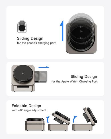 3-in-1 Wireless Charging Station for Apple, Qi2 Certified 15W Foldable Mag-Safe Travel Charger Stand Wireless Charger Dock for iPhone 17/16/15/14/13/12, Apple Watch & AirPods (30W Adapter Included) in Saudi Arabia