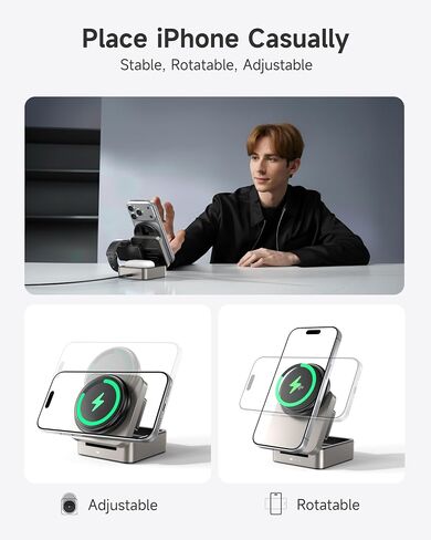 3-in-1 Wireless Charging Station for Apple, Qi2 Certified 15W Foldable Mag-Safe Travel Charger Stand Wireless Charger Dock for iPhone 17/16/15/14/13/12, Apple Watch & AirPods (30W Adapter Included) in Saudi Arabia