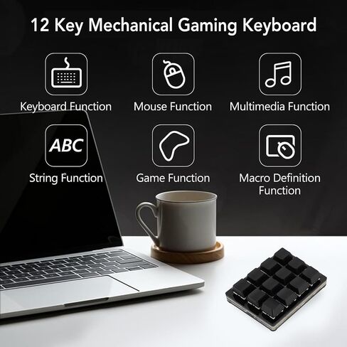 لوحة مفاتيح الألعاب الميكانيكية GOWENIC ذات 12 مفتاحًا - واجهة USB من النوع C، إضاءة خلفية RGB، اختصارات قابلة للتخصيص، تصميم صغير محمول للمكتب والألعاب والموسيقى (أسود) in Saudi Arabia