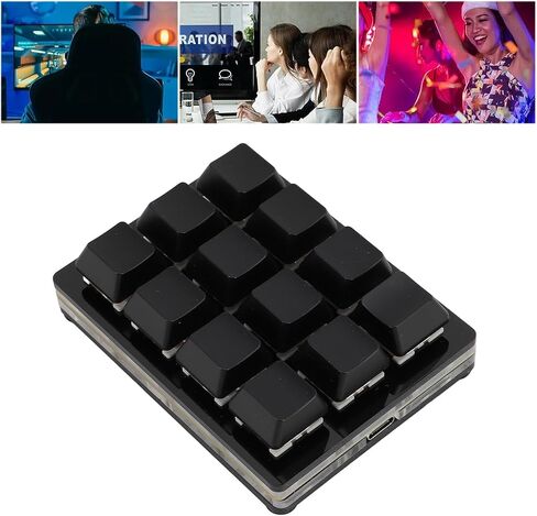 لوحة مفاتيح الألعاب الميكانيكية GOWENIC ذات 12 مفتاحًا - واجهة USB من النوع C، إضاءة خلفية RGB، اختصارات قابلة للتخصيص، تصميم صغير محمول للمكتب والألعاب والموسيقى (أسود) in Saudi Arabia