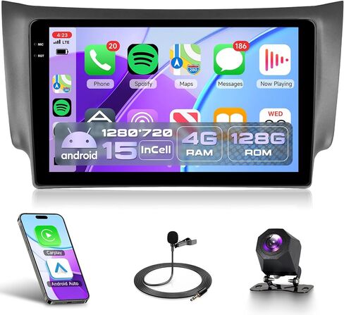 راديو سيارة 4Core 4G+128G Android 15 لسيارة Nissan Sentra Sylphy B17 2013-2017، Rimoody Wireless Carplay Andorid auto Mirror Link 10 بوصة INCELL شاشة تعمل باللمس GPS WiFi Bluetooth 5.0 FM/RDS EQ كاميرا احتياطية in Saudi Arabia