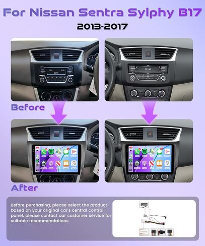 راديو سيارة 4Core 4G+128G Android 15 لسيارة Nissan Sentra Sylphy B17 2013-2017، Rimoody Wireless Carplay Andorid auto Mirror Link 10 بوصة INCELL شاشة تعمل باللمس GPS WiFi Bluetooth 5.0 FM/RDS EQ كاميرا احتياطية in Saudi Arabia