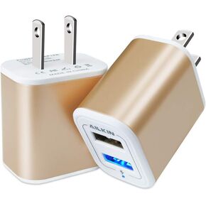 شاحن حائط بمقبس USB، كتلة شحن، 2 حزمة AILKIN 2.1A شحن سريع ثنائي المنفذ محول طاقة مكعب قاعدة من الطوب متوافقة مع الهاتف، الوسادة، LG، Honor، Samsung، Kindle Fire، أزرق، جميع USB - أزرق in Kuwait