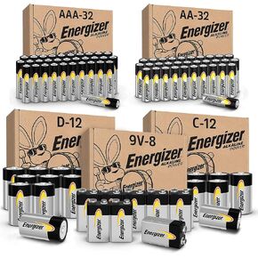 Energizer Alkaline Power Batteries Variety Pack, 32 AA Batteries, 32 AAA Batteries, 12 D Batteries, 12 C Batteries, 8 9V Batteries (80 Count) in Kuwait