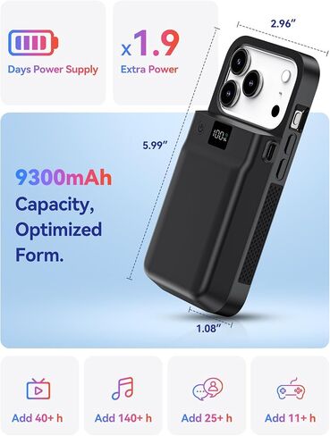 PANDUK Battery Case for iPhone 17 Pro Max, 9300mAh USB-C | Portable Power Bank | 20W PD | Fast Charging | Wireless Charge | Sync Data Supported | Rechargeable Charger Case | 6.9" | Black in Saudi Arabia