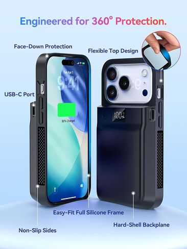 PANDUK Battery Case for iPhone 17 Pro Max, 9300mAh USB-C | Portable Power Bank | 20W PD | Fast Charging | Wireless Charge | Sync Data Supported | Rechargeable Charger Case | 6.9" | Black in Saudi Arabia