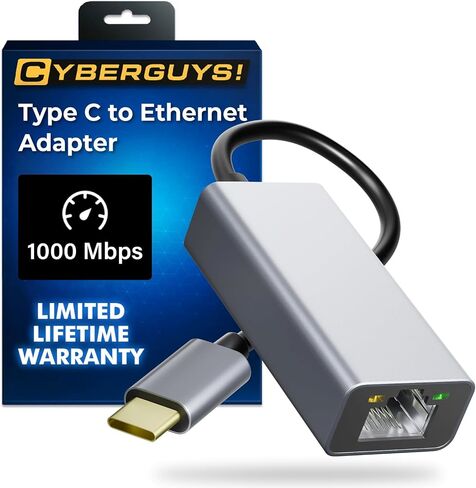 USB C to Ethernet Adapter, Plug and Play Ethernet Adapter, 1Gbps Gigabit RJ45 to Type-C (Thunderbolt 4/3 Compatible) Network Dongle, Compatible for MacBook Pro/Air, iPhone 16 Pro/Max, iPad in Kuwait