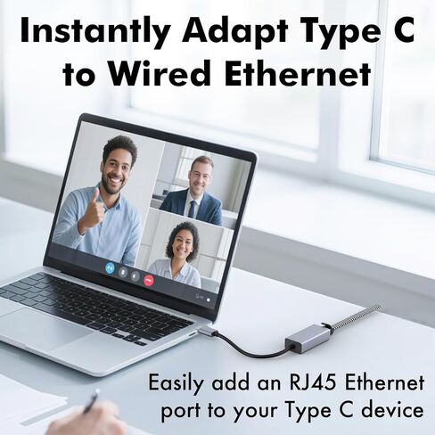 USB C to Ethernet Adapter, Plug and Play Ethernet Adapter, 1Gbps Gigabit RJ45 to Type-C (Thunderbolt 4/3 Compatible) Network Dongle, Compatible for MacBook Pro/Air, iPhone 16 Pro/Max, iPad in Kuwait