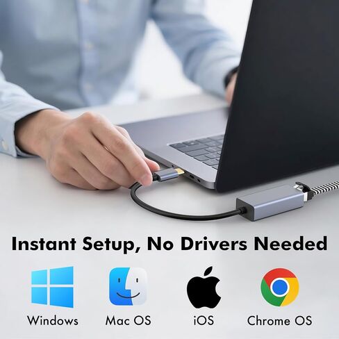 USB C to Ethernet Adapter, Plug and Play Ethernet Adapter, 1Gbps Gigabit RJ45 to Type-C (Thunderbolt 4/3 Compatible) Network Dongle, Compatible for MacBook Pro/Air, iPhone 16 Pro/Max, iPad in Kuwait
