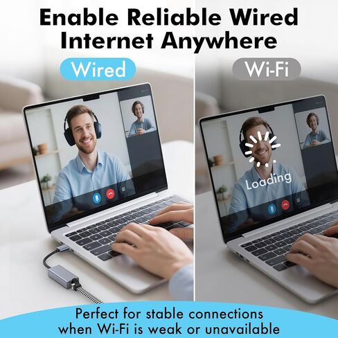 USB C to Ethernet Adapter, Plug and Play Ethernet Adapter, 1Gbps Gigabit RJ45 to Type-C (Thunderbolt 4/3 Compatible) Network Dongle, Compatible for MacBook Pro/Air, iPhone 16 Pro/Max, iPad in Kuwait