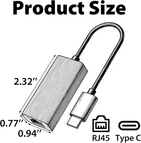 USB C to Ethernet Adapter, Plug and Play Ethernet Adapter, 1Gbps Gigabit RJ45 to Type-C (Thunderbolt 4/3 Compatible) Network Dongle, Compatible for MacBook Pro/Air, iPhone 16 Pro/Max, iPad in Kuwait