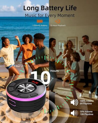 مكبر صوت بلوتوث MuGo، صوت ستيريو عالي الدقة 360 درجة، IPX7 مكبر صوت لاسلكي مقاوم للماء بلوتوث 5.3 مع أضواء RGB، كوب شفط وميكروفون، راديو دش صغير للمنزل/الحفلة/الخارج/الهدايا in Kuwait