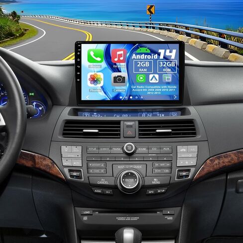 راديو سيارة Android 14 متوافق مع Honda Accord 8th 2008 2009 2010 2011 2012 2013، 2G+32G 10 بوصة راديو ستيريو للسيارة بشاشة تعمل باللمس مع Carplay Android Auto GPS WiFi Mic كاميرا احتياطية in Saudi Arabia